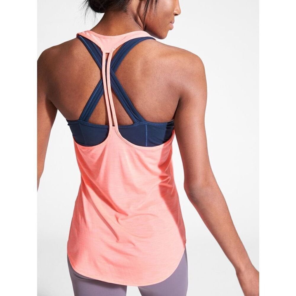 ✨ATHLETA Tank Top Sz Small Built in Bra Navy Peach Blue Energize✨